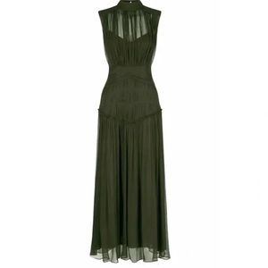 Shona Joy Clemence High Neck Midi Dress Olive Green US Size 6/AUS 10 NWT